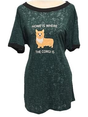 LuLaRoe LIV SS Green Top "Home is Where the Corgi is" Print Size 2XL (22-24)